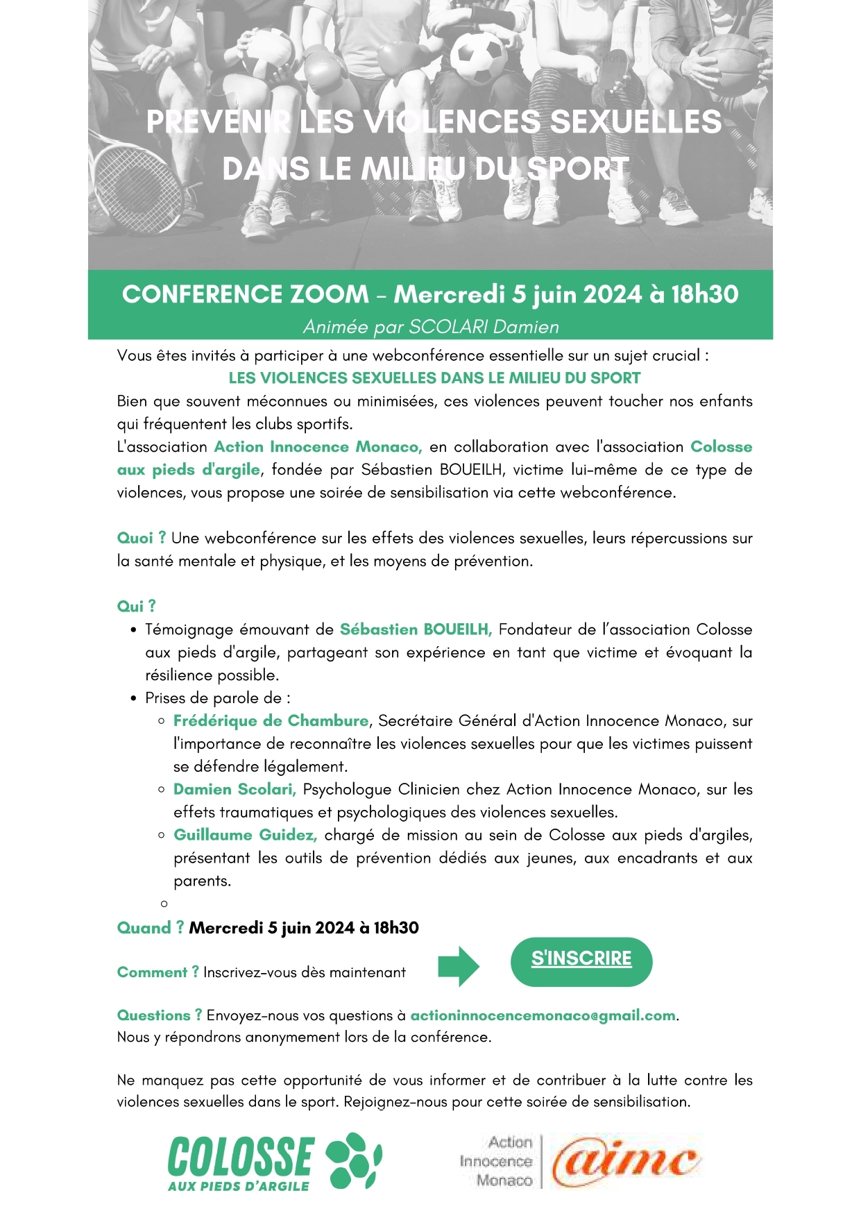 Action Innocence - Conférence Zoom - Prévenir les violences sexuelles dans le milieu du sport