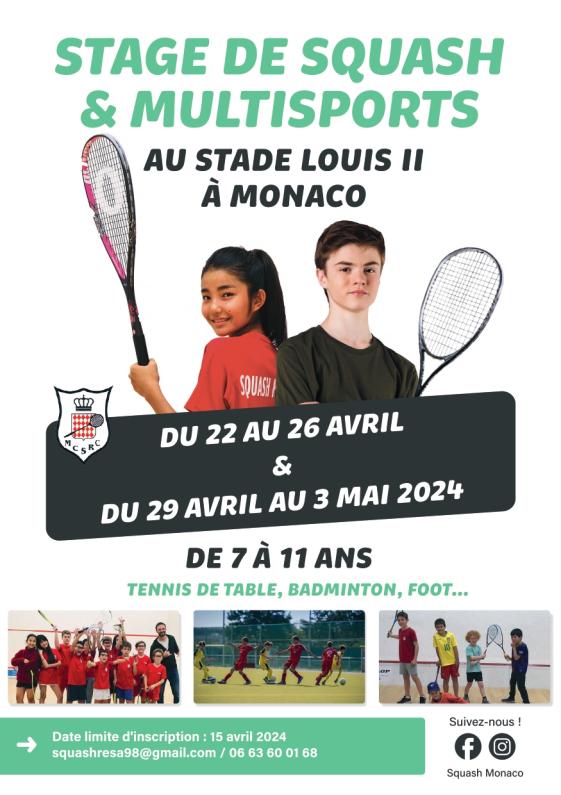 Monaco Squash - 7-11 ans - Stage de printemps